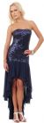 Strapless Sequins Bodice High Low Formal Evening Party Dress in Navy